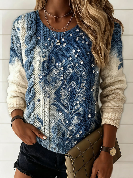 Pull décontracté à imprimé floral vintage pour femmes