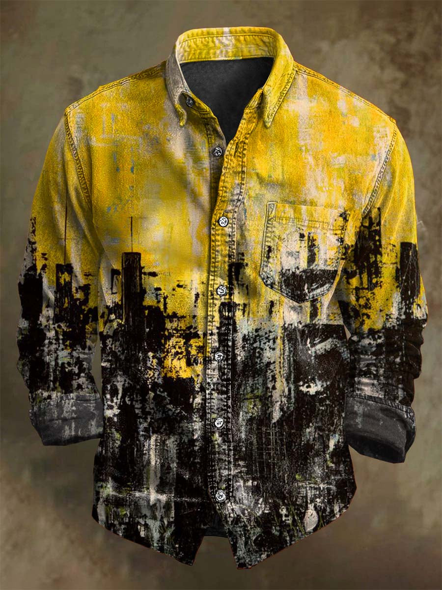 Chemise décontractée à manches longues à imprimé d'art abstrait