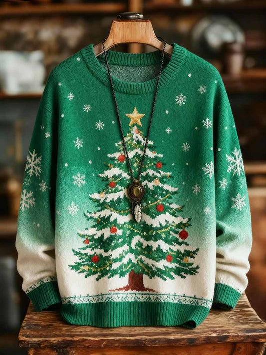 Pull vintage imitation arbre de Noël imprimé pour hommes