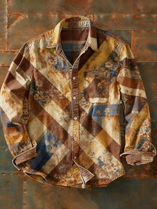 Rétro Art Abstrait Print Casual Chemise à manches longues pour hommes