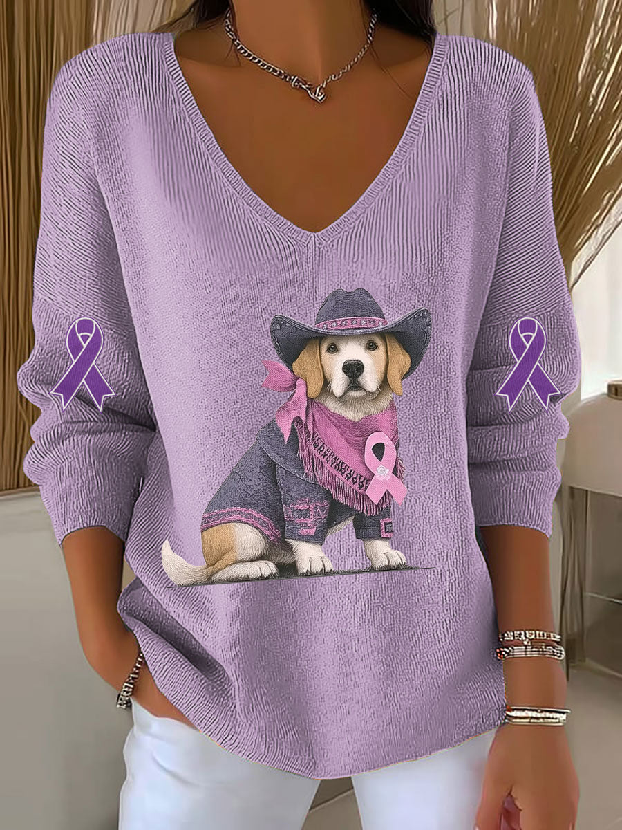 Haut décontracté à col en V pour femmes Alzheimer's Disease Dog Art