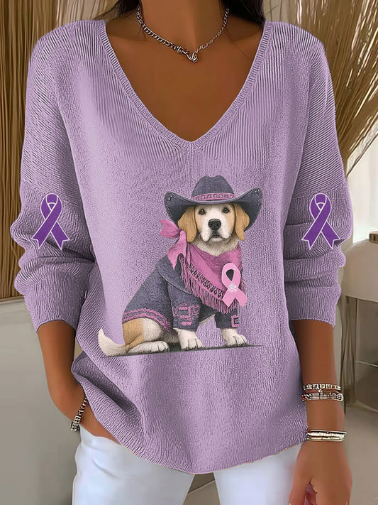 Haut décontracté à col en V pour femmes Alzheimer's Disease Dog Art