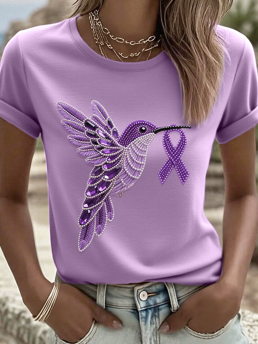 T-Shirt Femme Violet Motif Colibri