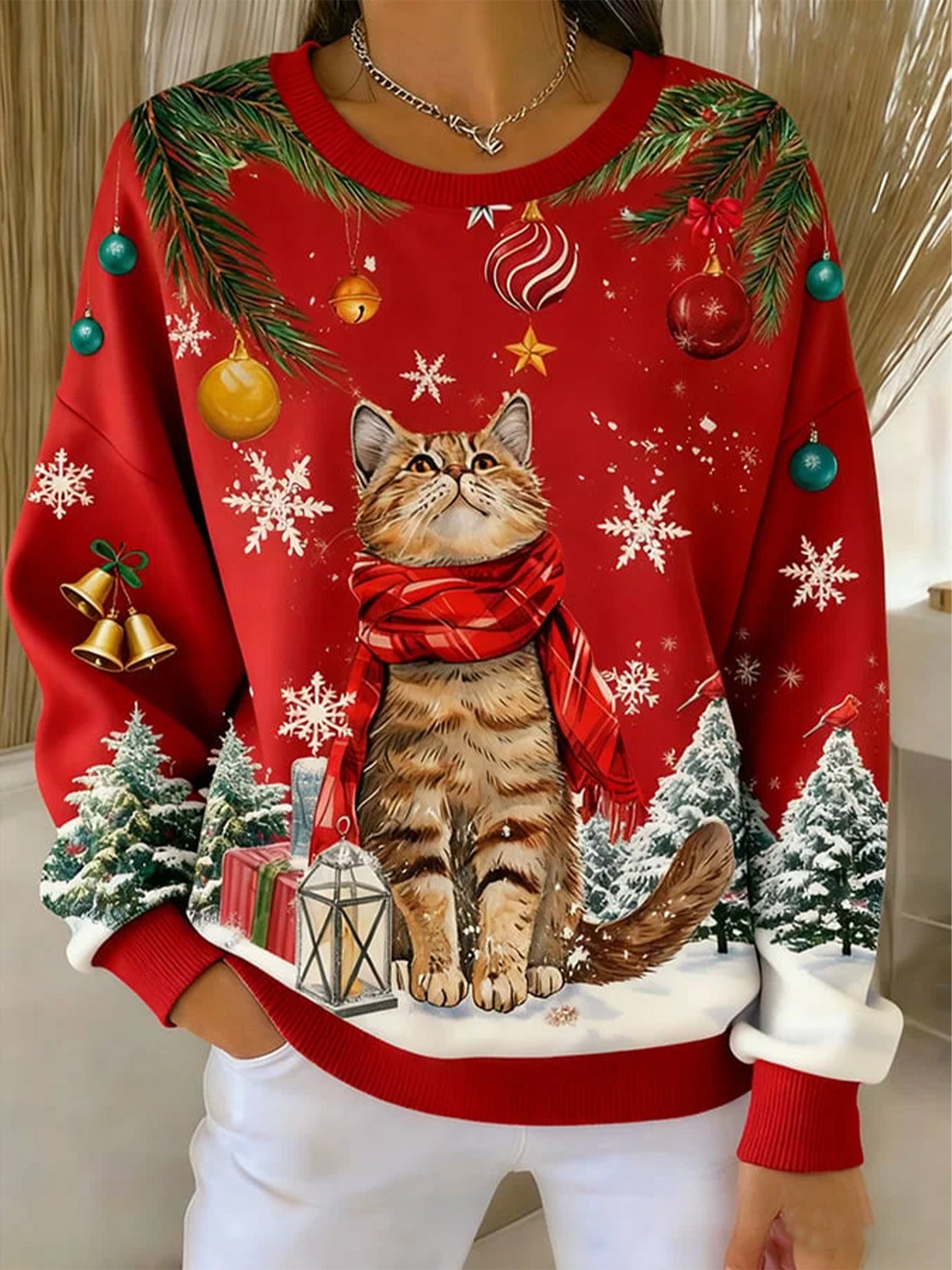 Sweat-shirt décontracté imprimé de Noël pour femmes