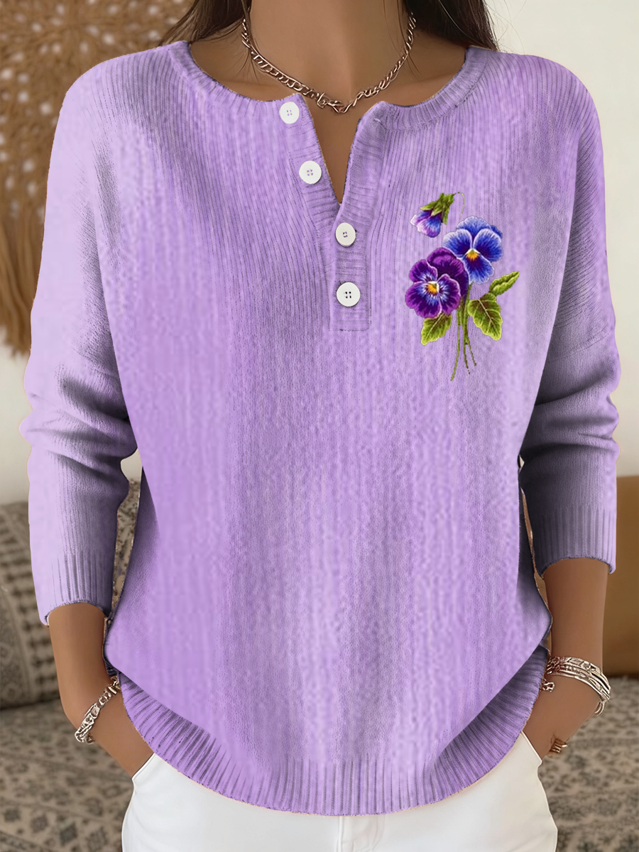 Cardigan décontracté à manches longues à fleurs violettes pour femmes