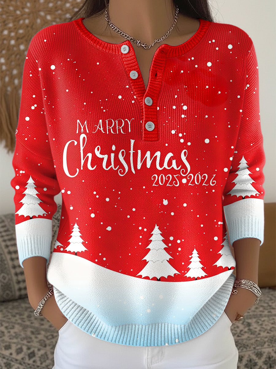 Chandail à col Henley pour femmes Christmas Tree