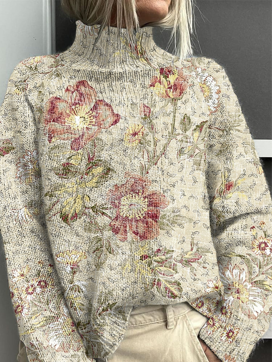Pull classique à col haut Floral Femme