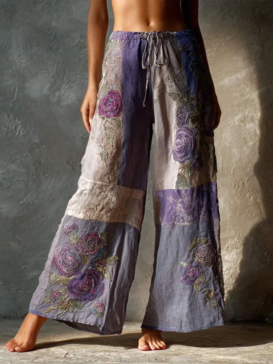 Pantalon Patchwork Vintage Roses Violet Femme