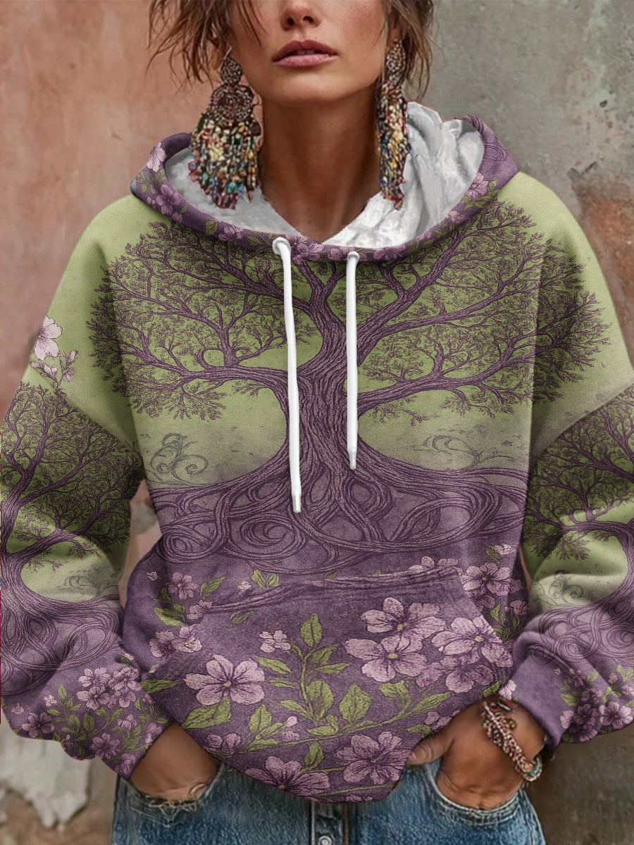 Femme Viking Tree of Life Gradient Plant Floral Sweat-shirt à capuche