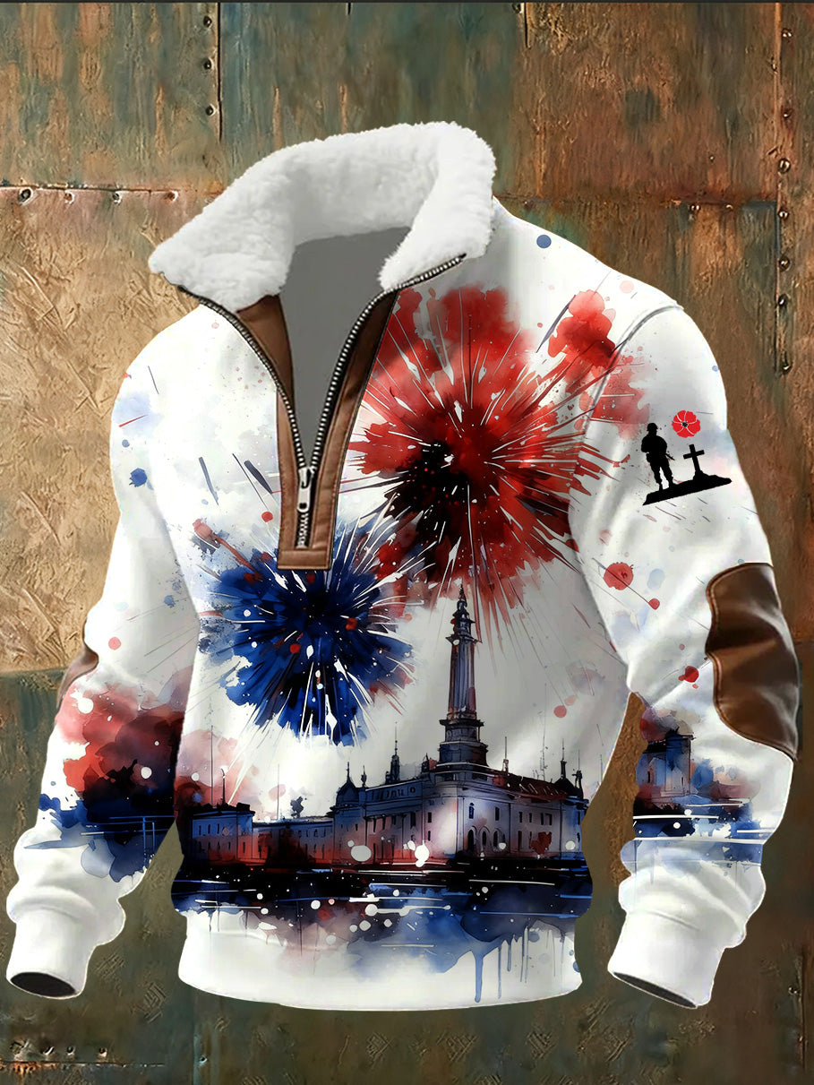 Sweat-shirt à col montant imprimé French Armistice Day pour homme