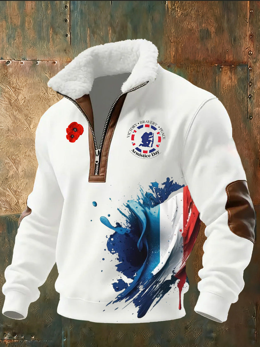 Sweat-shirt à col montant imprimé French Armistice Day pour homme