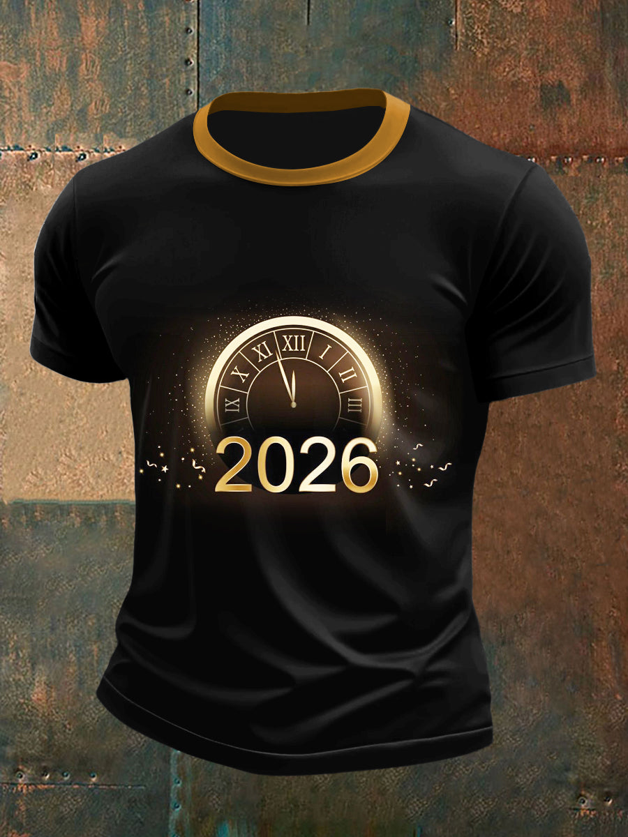 Nouvel an imprimé Vintage Fashion lâche T-shirt à manches courtes hommes