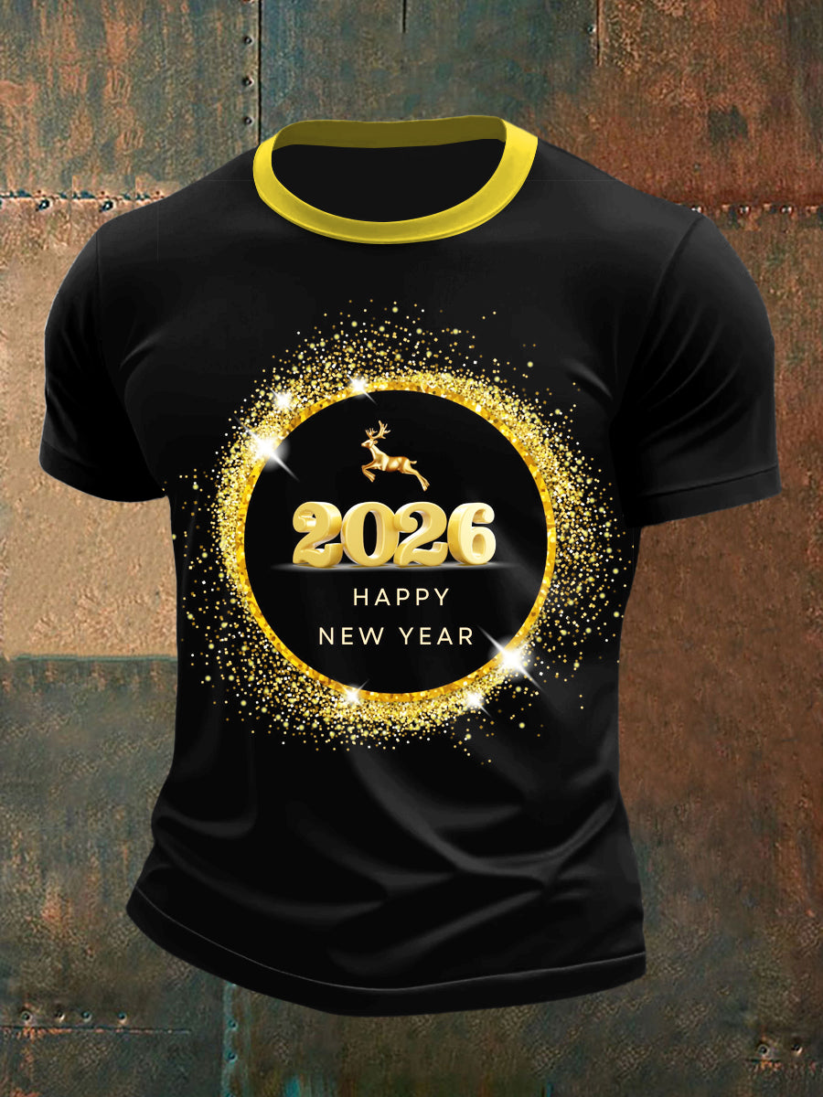 Nouvel an imprimé Vintage Fashion lâche T-shirt à manches courtes hommes