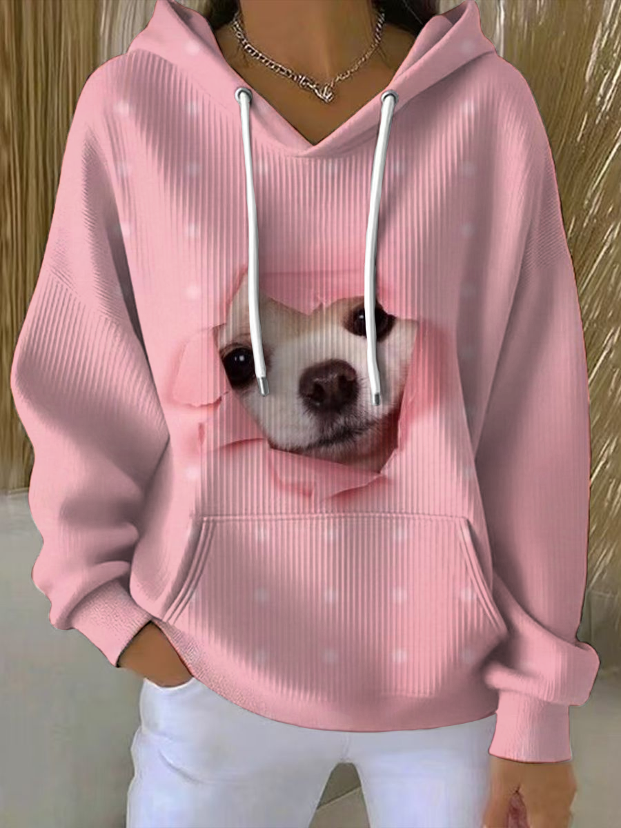 Sweat à capuche imprimé Chihuahua pour femme