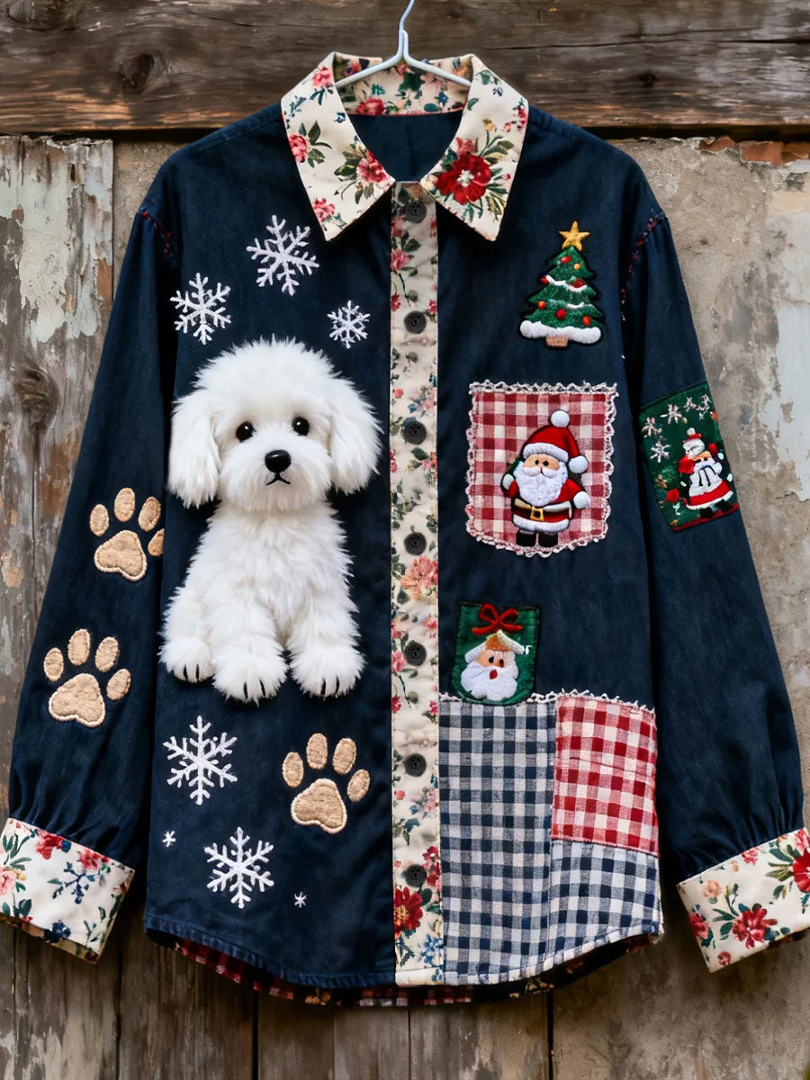 Chemise décontractée à imprimé chien de Noël pour femmes