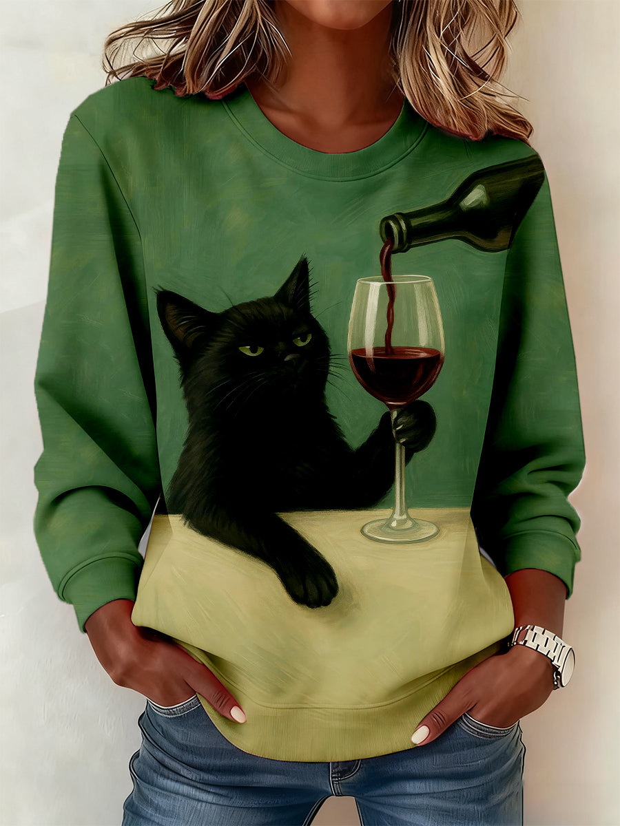 Sweat-shirt drôle d'impression d'art de chat des femmes