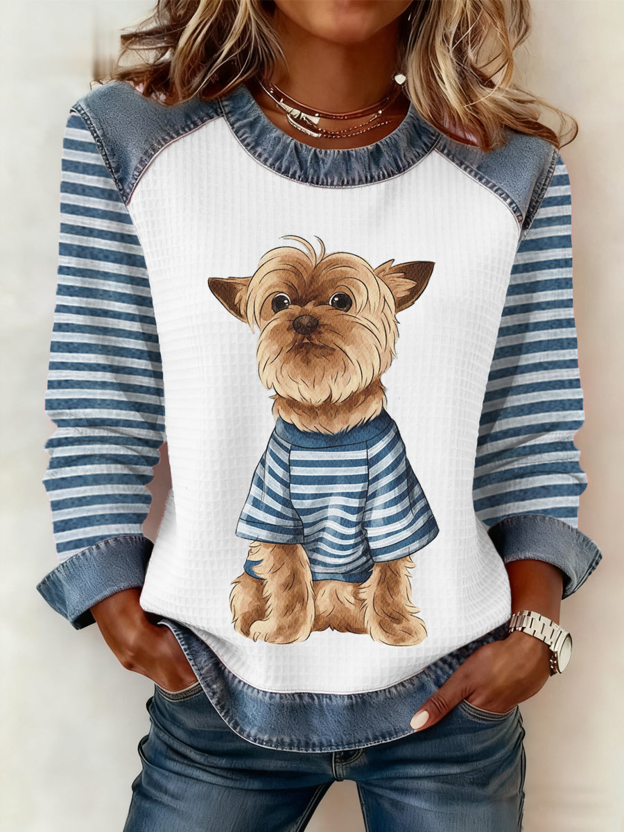 Sweat-shirt décontracté à imprimé chien mignon pour femme