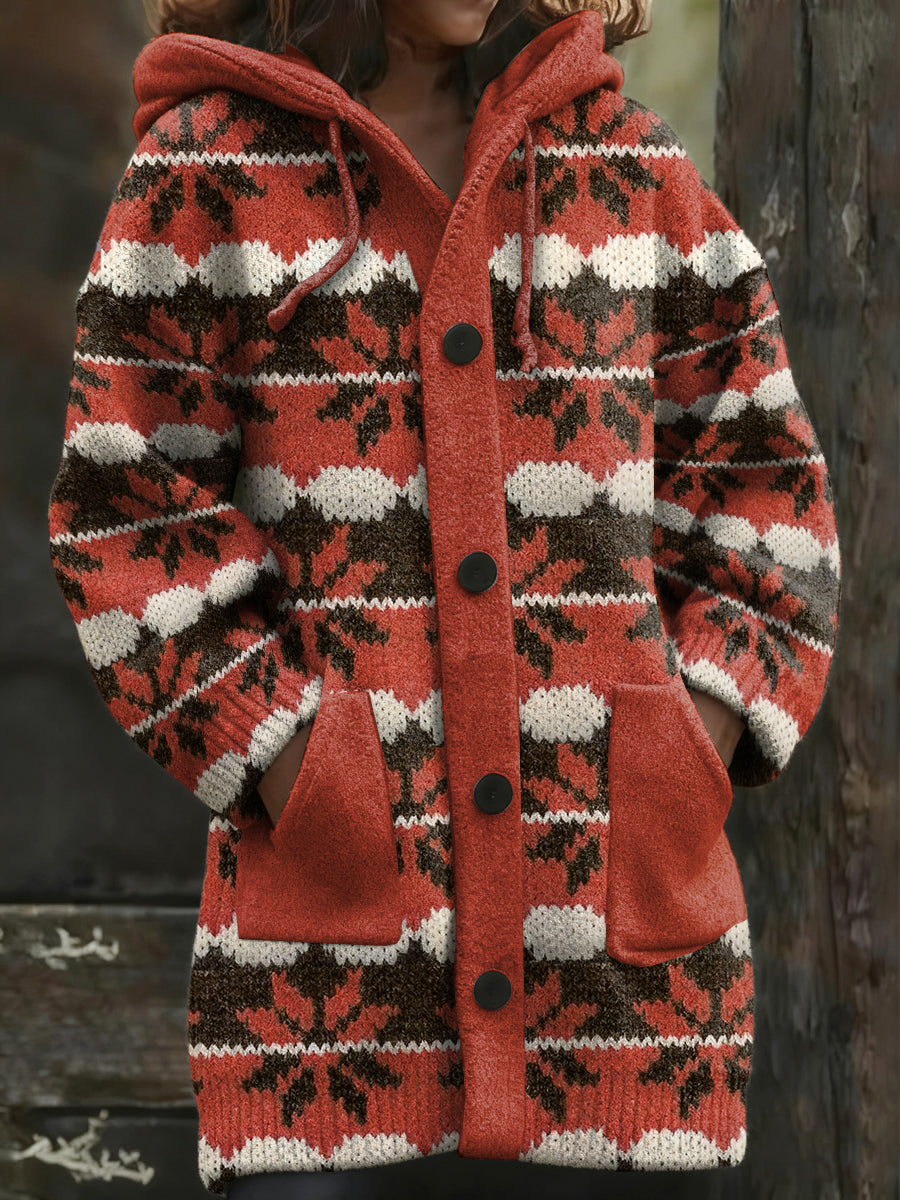 Veste à capuche mi-longue à rayures de Noël pour femmes