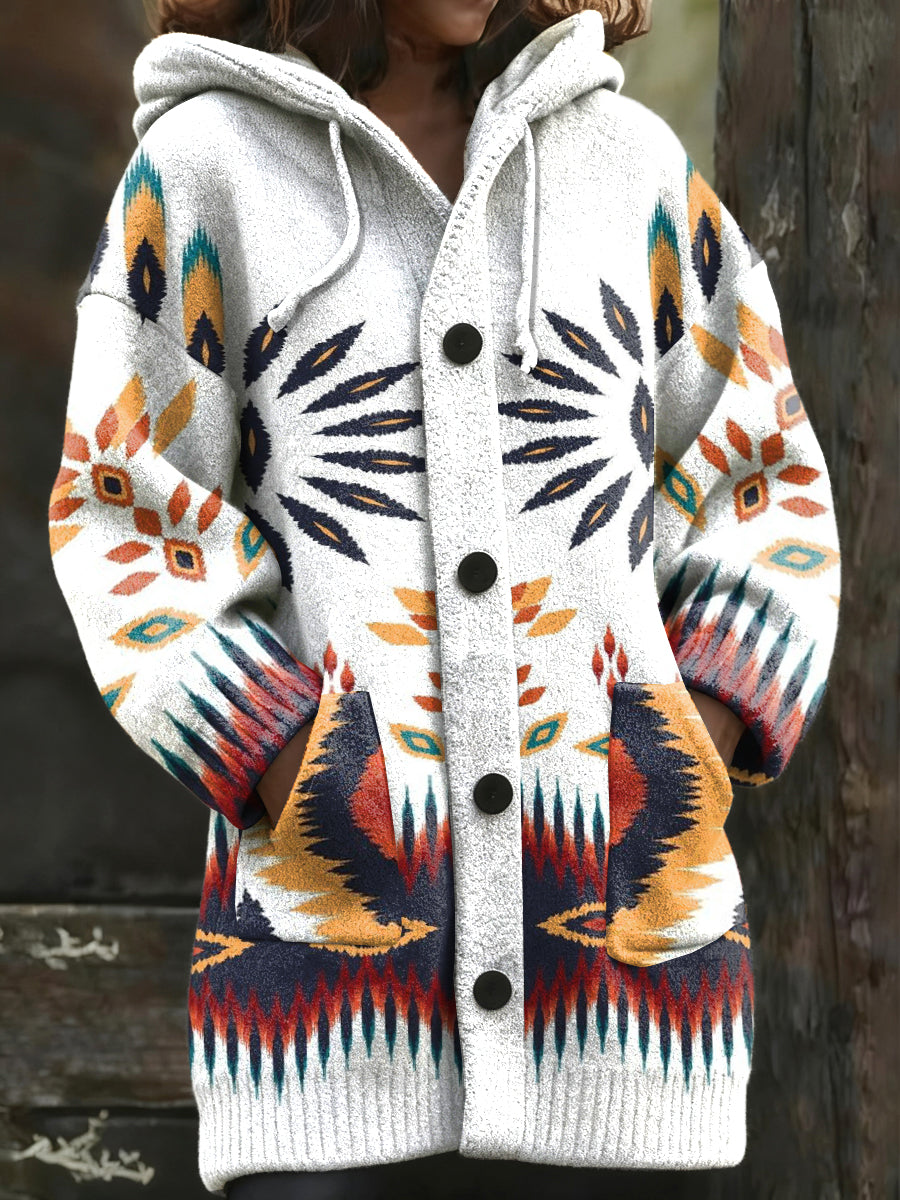 Veste à capuche mi-longue à la mode florale pour femme