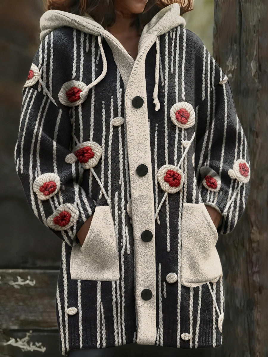 Veste à capuche mi-longue à imprimé floral Color-Block Femme