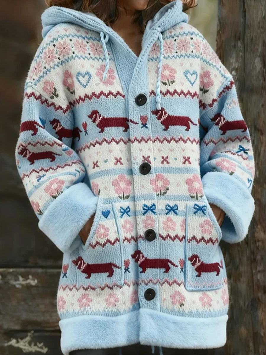 Les femmes de Noël rétro Art Print Casual Midi Cardigan à capuche