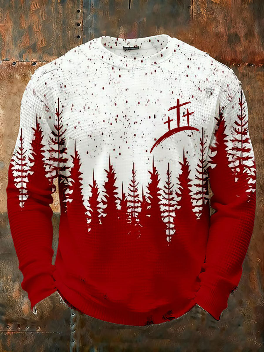 T-shirt décontracté imprimé gaufre croix de Noël pour hommes