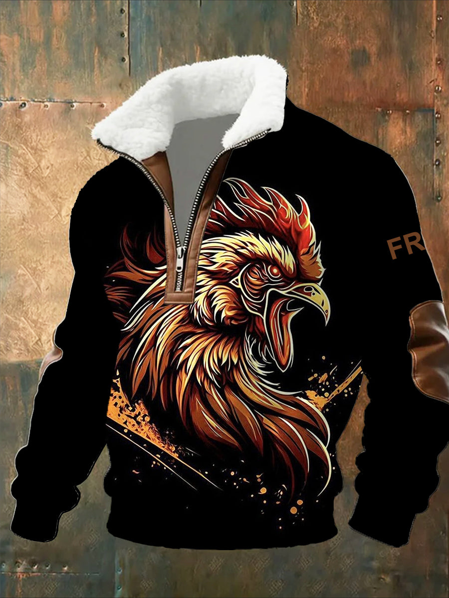 Sweat-shirt décontracté imprimé vintage pour homme avec col en polaire