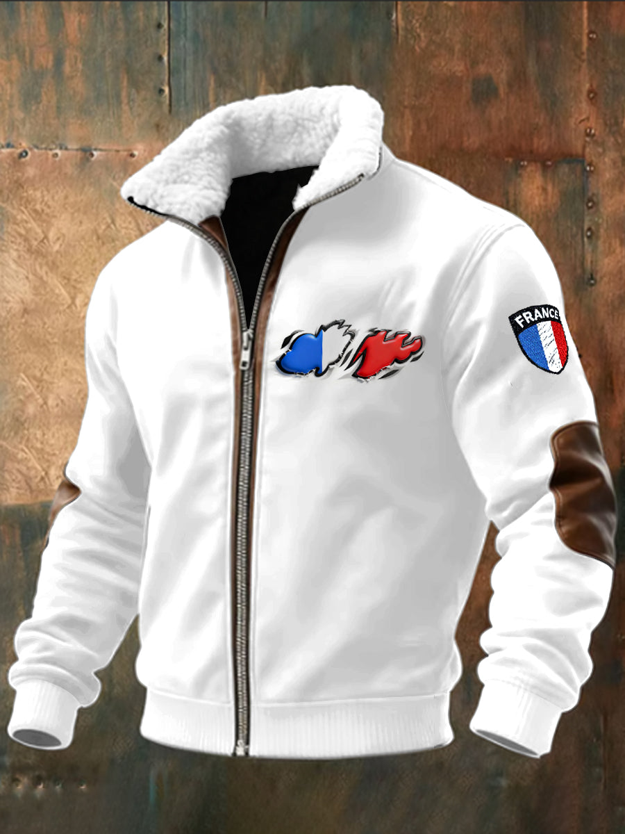 Blouson Décontracté Blanc Pour Homme Drapeau Français