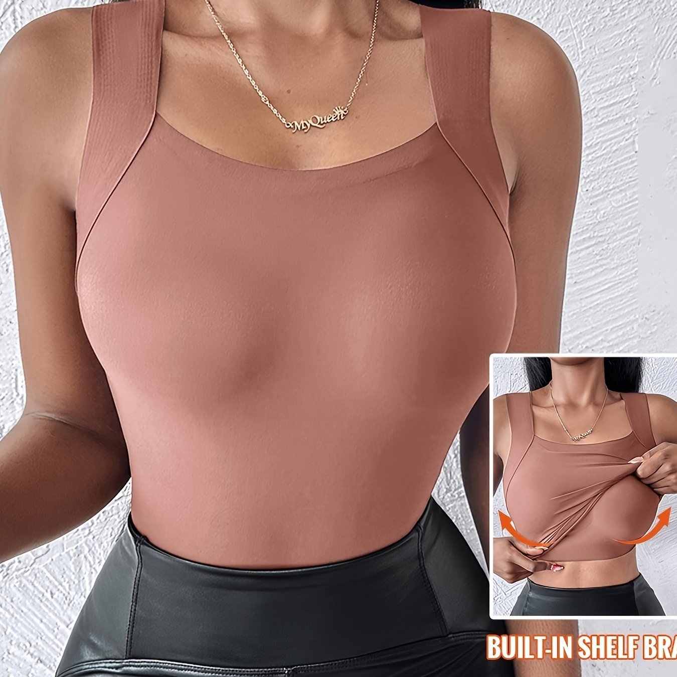 Women’s Thermal U-Neck Top with Built-In Bra💗No Bra Needed! Warm & Cozy