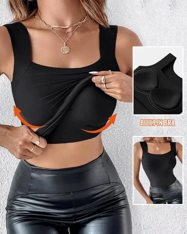Women’s Thermal U-Neck Top with Built-In Bra💗No Bra Needed! Warm & Cozy