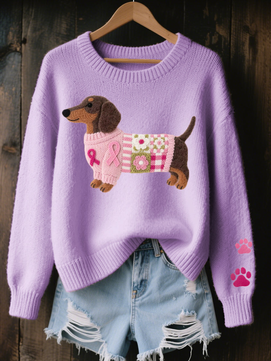 Pull confortable en tricot à motif de teckel Art en feutre de laine pour femmes