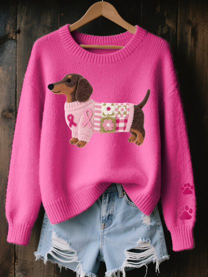 Pull confortable en tricot à motif de teckel Art en feutre de laine pour femmes