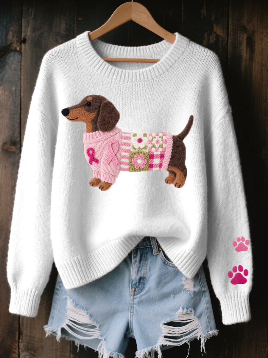 Pull confortable en tricot à motif de teckel Art en feutre de laine pour femmes