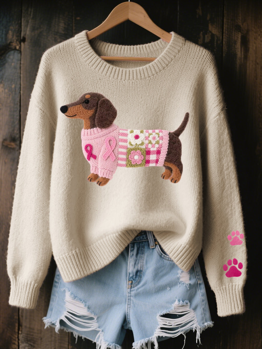 Pull confortable en tricot à motif de teckel Art en feutre de laine pour femmes