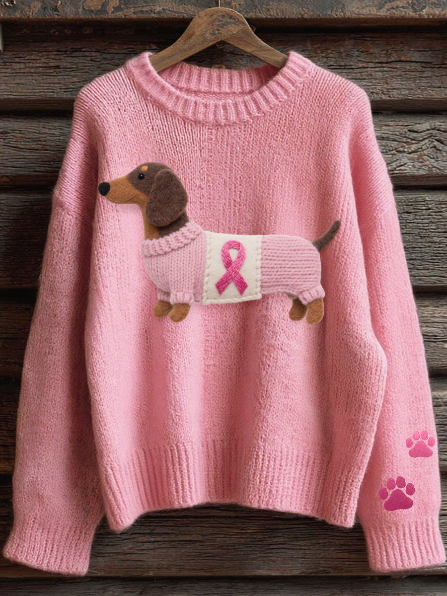 Pull en tricot confortable à motif de teckel pour femmes