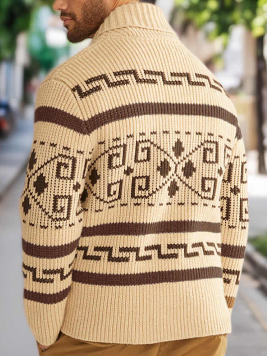 Hommes Hiver Rétro Culture Indienne Géométrique Motif Châle Col Zipper Pull Cardigan