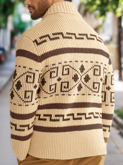 Hommes Hiver Rétro Culture Indienne Géométrique Motif Châle Col Zipper Pull Cardigan
