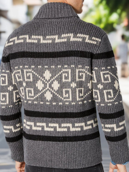 Hommes Hiver Rétro Culture Indienne Géométrique Motif Châle Col Zipper Pull Cardigan