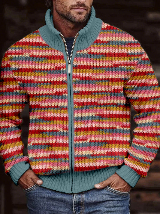 Cardigan en tricot confortable de couleur contrastée vintage pour hommes