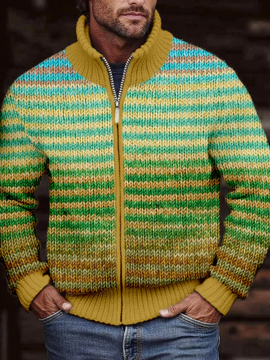 Cardigan en tricot confortable de couleur dégradé vintage pour hommes