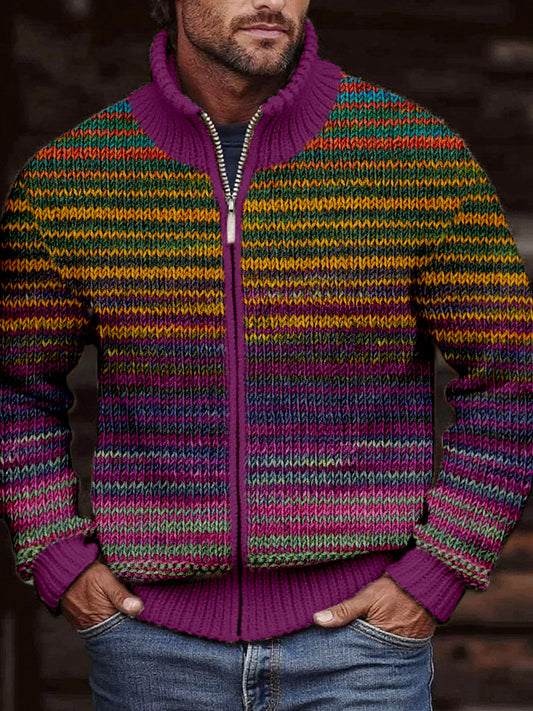 Cardigan en tricot confortable de couleur contrastée vintage pour hommes