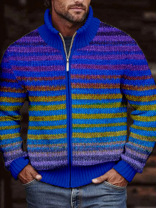 Cardigan en tricot confortable de couleur dégradé vintage pour hommes