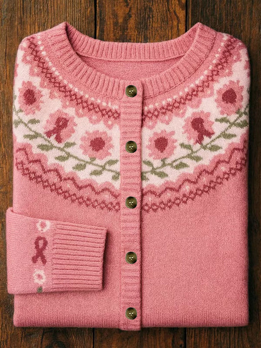Cardigan Décontracté Femme Rose Ruban Imprimé Floral