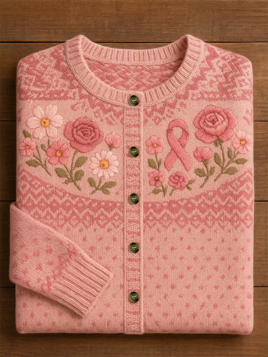 Cardigan Décontracté Femme Rose Ruban Imprimé Floral