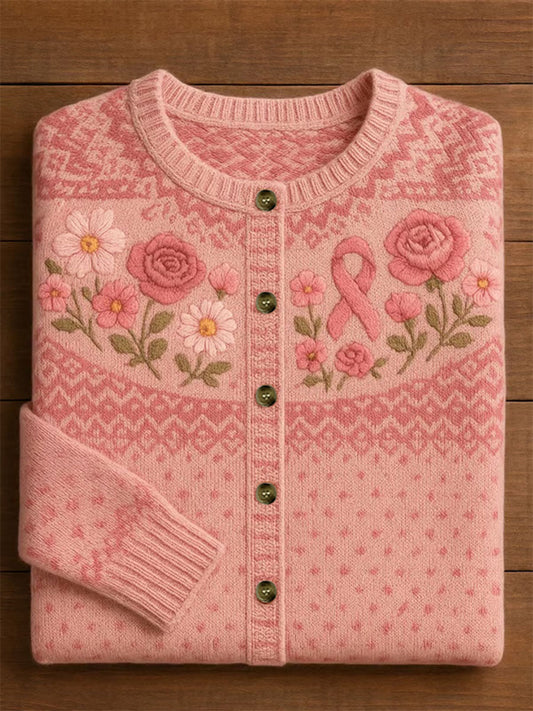 Cardigan Décontracté Femme Rose Ruban Imprimé Floral
