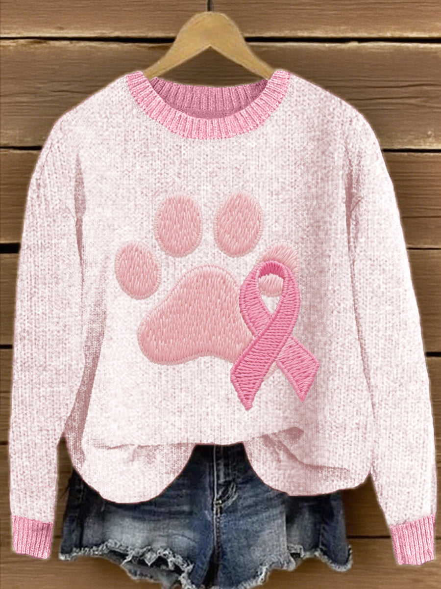 Pull Femme Rose Ruban & Patte Brodée