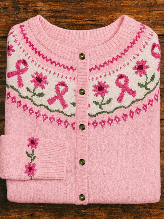 Cardigan Décontracté Femme Rose Ruban Imprimé Floral