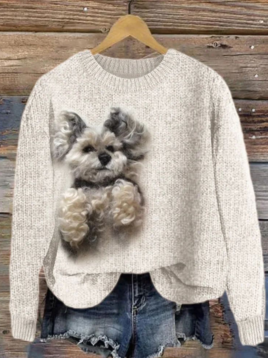 Pull Cozy Mignon en Tricot Chien Crew Neck Femme
