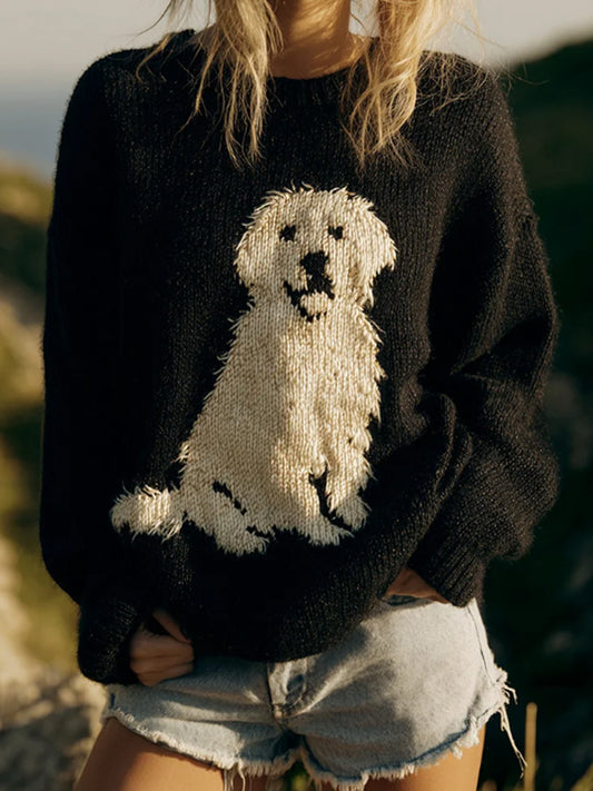 Pull en tricot confortable en feutre de chien Golden Retriever classique pour femme