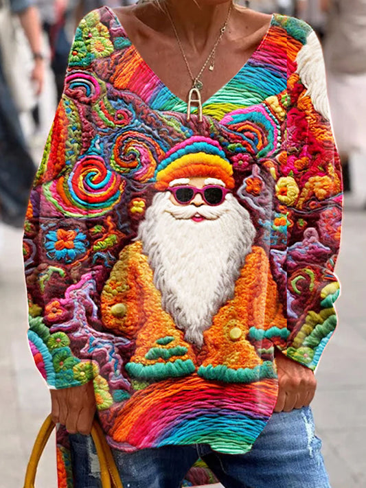 Pull à manches longues à la mode de pull de V-Neck avec la copie de père Noël